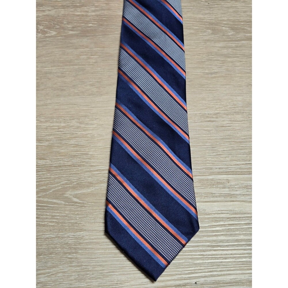 Joseph Abboud Men’s 100% Silk Necktie Navy Blue Orange Stripe